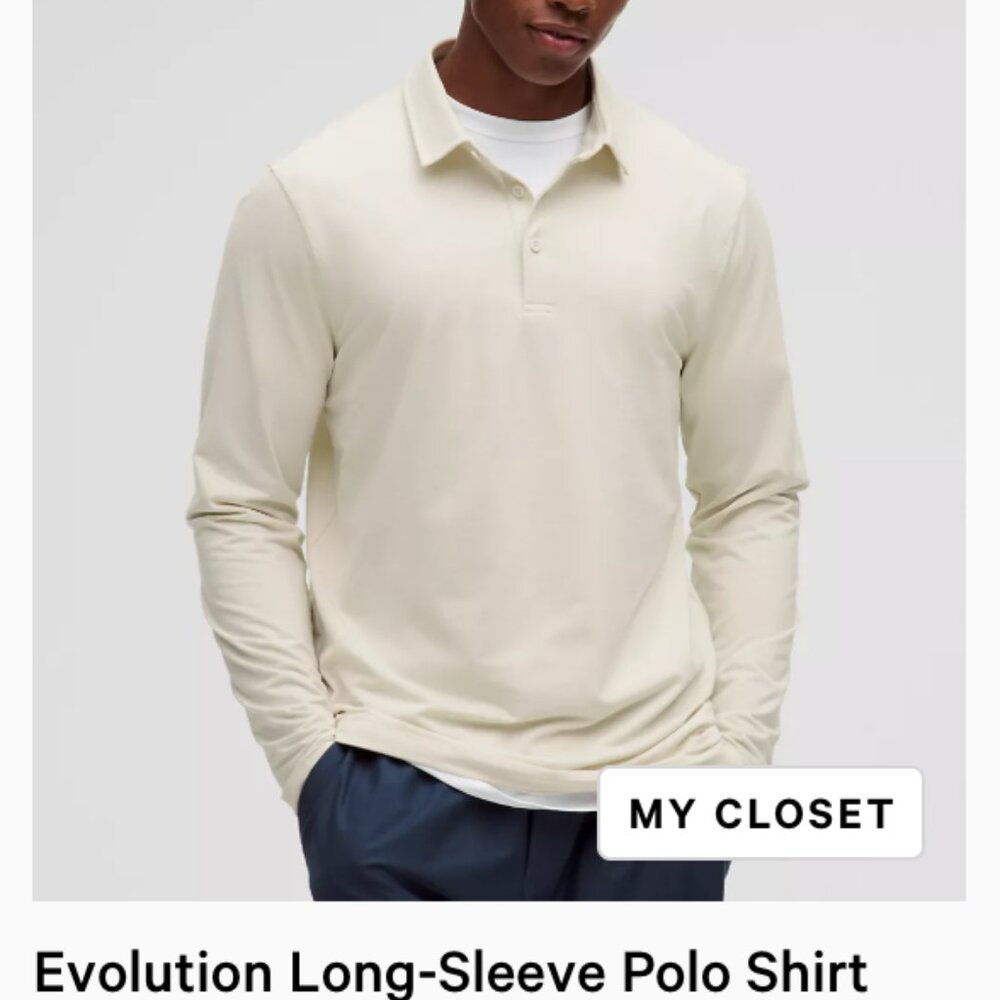 Lululemon Evolution Polo Long Sleeve Shirt Mens XL Heathered Bone Beige LM3EQKS - Picture 2 of 9